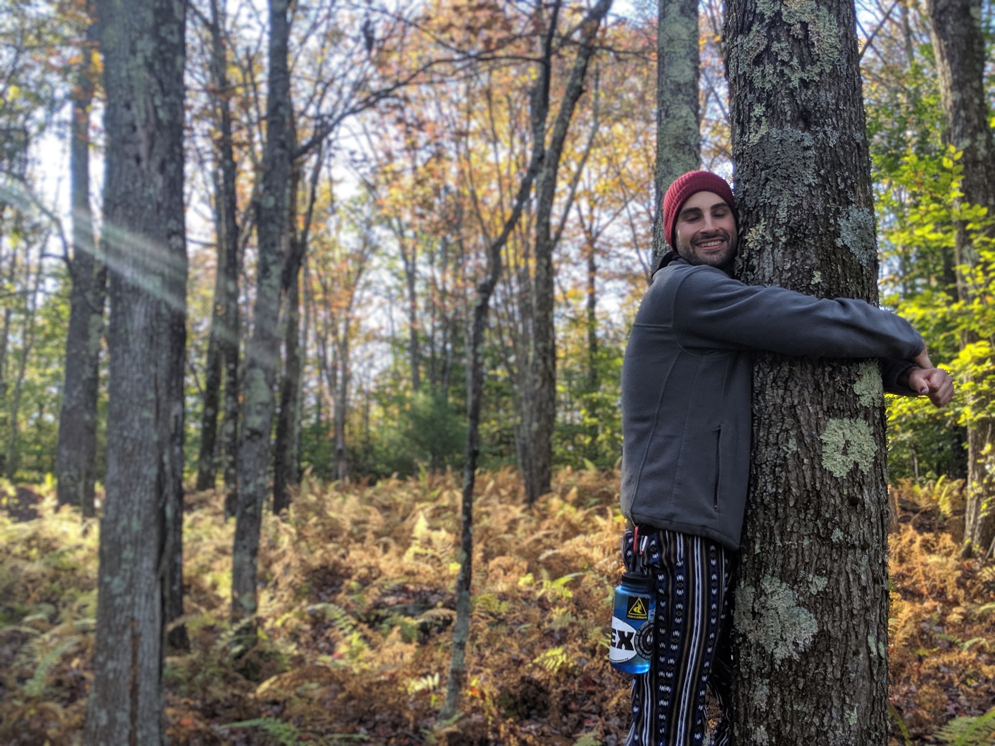 Michael Roytburd hugging a tree in the forest